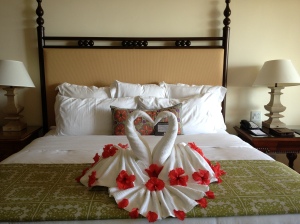 was these swans, strewn with fresh flowrs, on the foot of the bed. A wee bit schmaltzy? Sure, but I liked it, nonetheless. The J.W. Marriott in Guanacaste excelled at customer service.